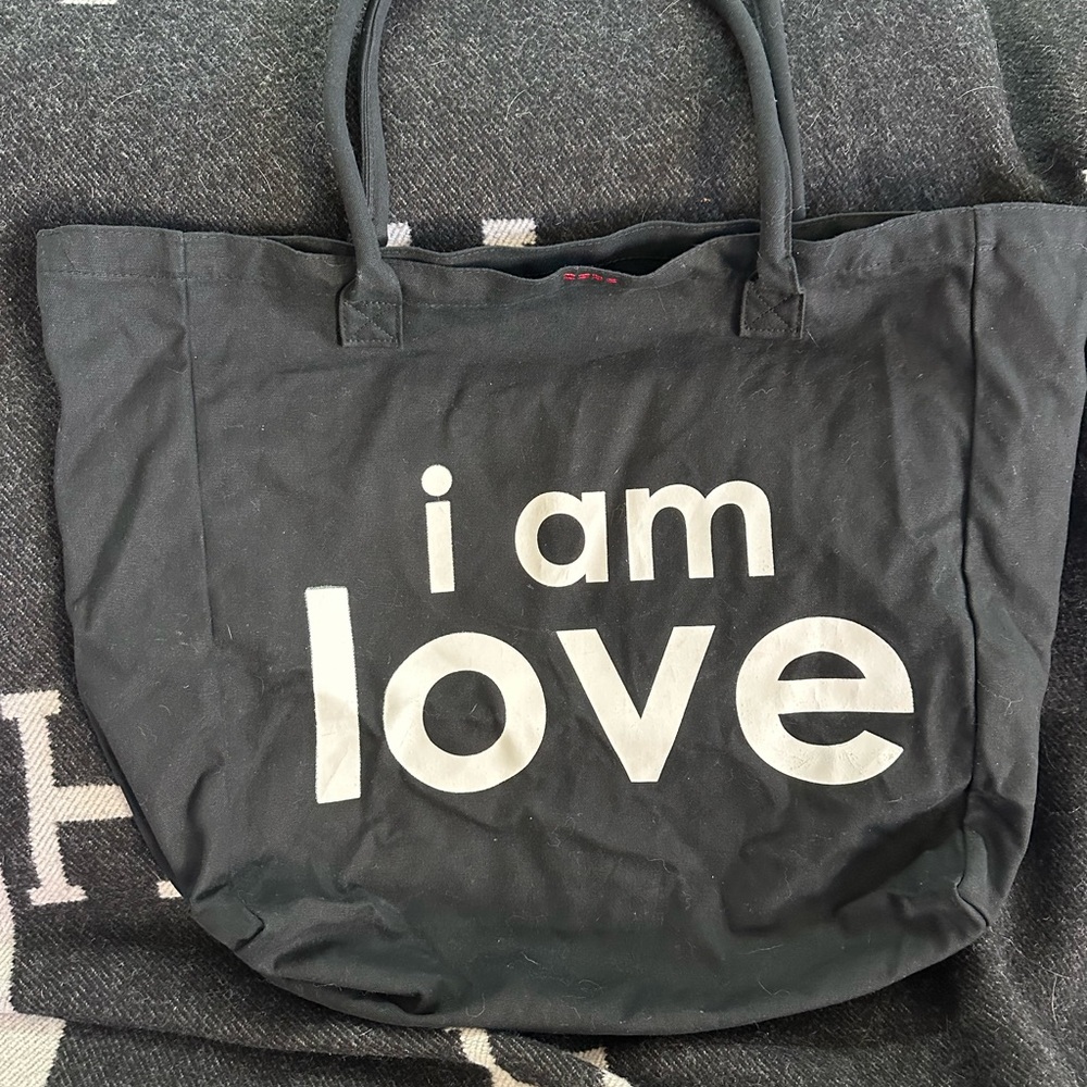 Black Tote Bag with 'I Am Love' Print